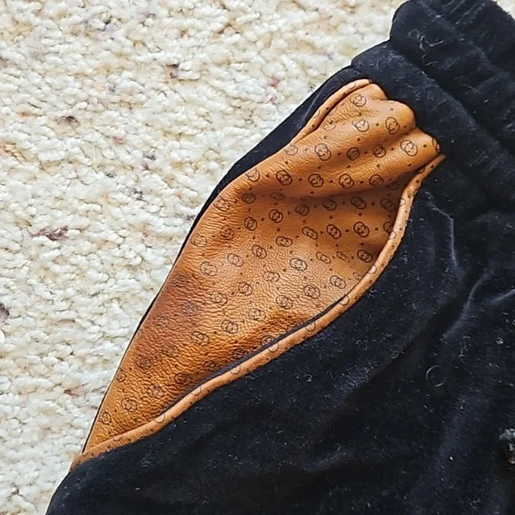 Gucci Dapper Dan Black Velvet Monogram Leather Tan Brown Pocket Sweatpants Track - Picture 4 of 12